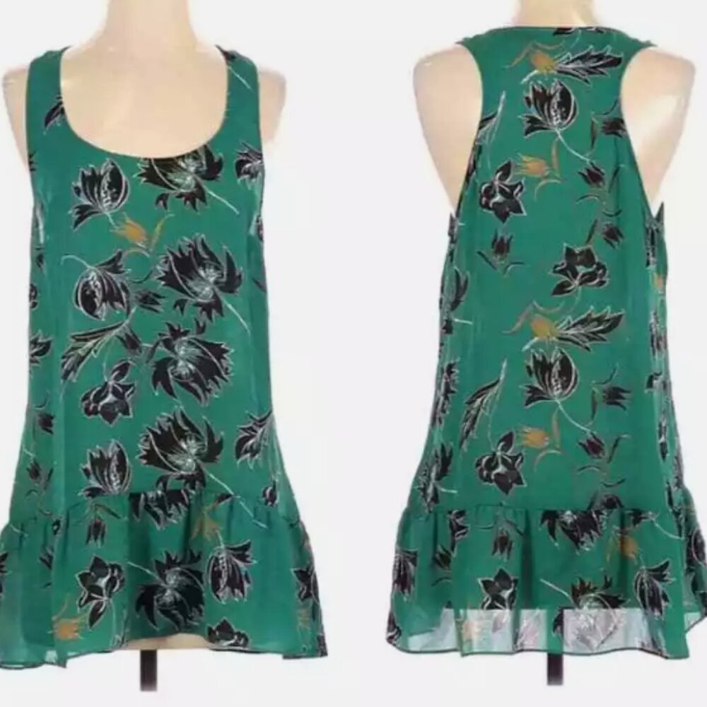 cabi Zoe "Falling Flowers" green racer-back tunic Size S
